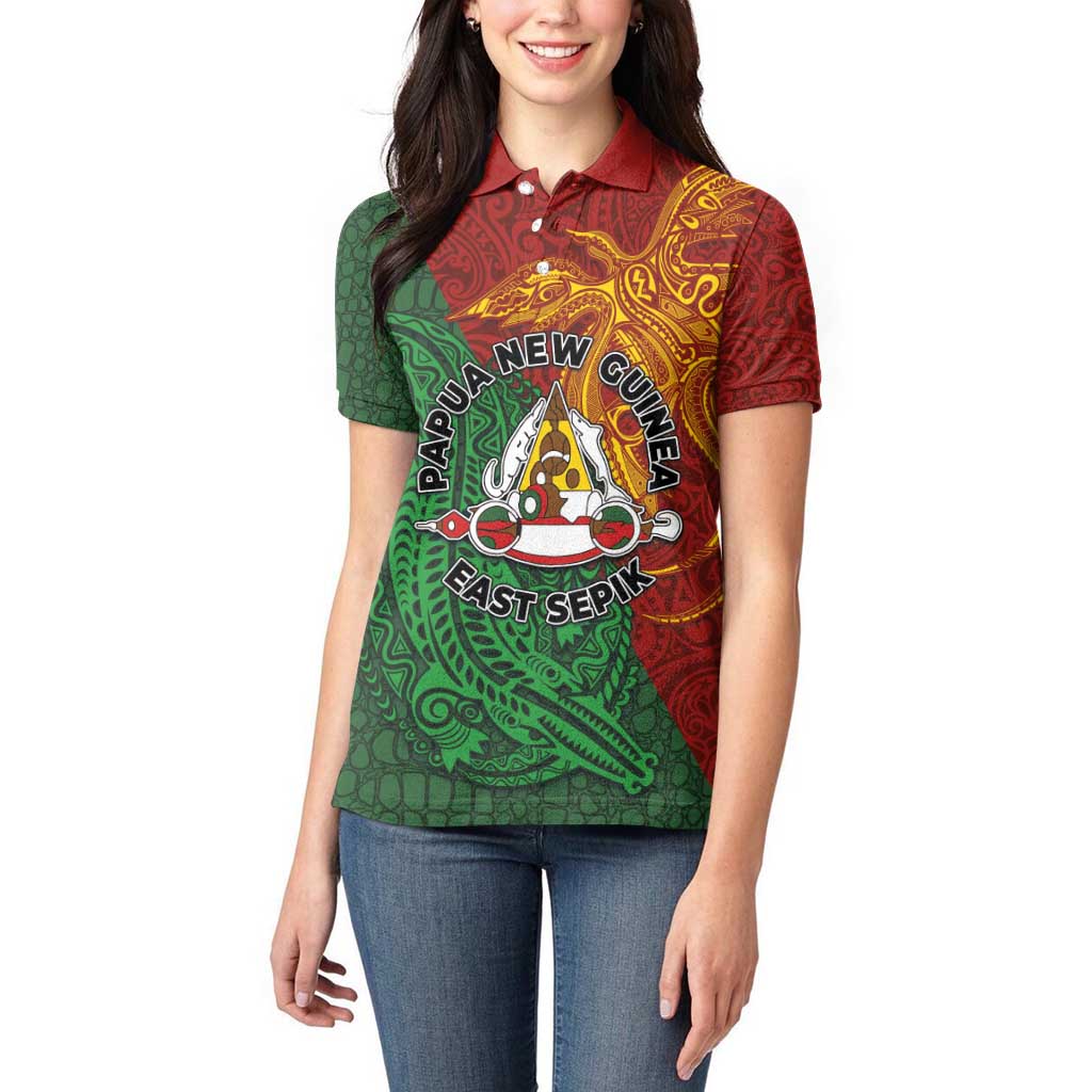 Papua New Guinea East Sepik Province Women Polo Shirt Tribal Crocodile Birds of Paradise Melanesian Tattoo LT03 - Polynesian Pride