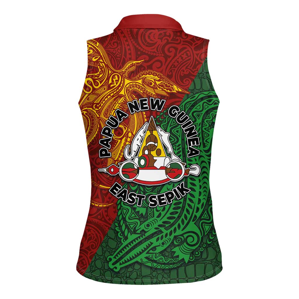 Papua New Guinea East Sepik Province Women Sleeveless Polo Shirt Tribal Crocodile Birds of Paradise Melanesian Tattoo LT03 - Polynesian Pride