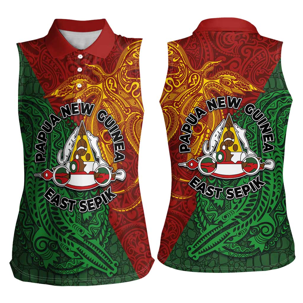 Papua New Guinea East Sepik Province Women Sleeveless Polo Shirt Tribal Crocodile Birds of Paradise Melanesian Tattoo LT03 - Polynesian Pride