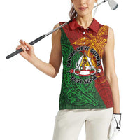 Papua New Guinea East Sepik Province Women Sleeveless Polo Shirt Tribal Crocodile Birds of Paradise Melanesian Tattoo LT03 - Polynesian Pride