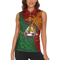 Papua New Guinea East Sepik Province Women Sleeveless Polo Shirt Tribal Crocodile Birds of Paradise Melanesian Tattoo LT03 - Polynesian Pride