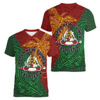 Papua New Guinea East Sepik Province Women V-Neck T-Shirt Tribal Crocodile Birds of Paradise Melanesian Tattoo LT03 - Polynesian Pride