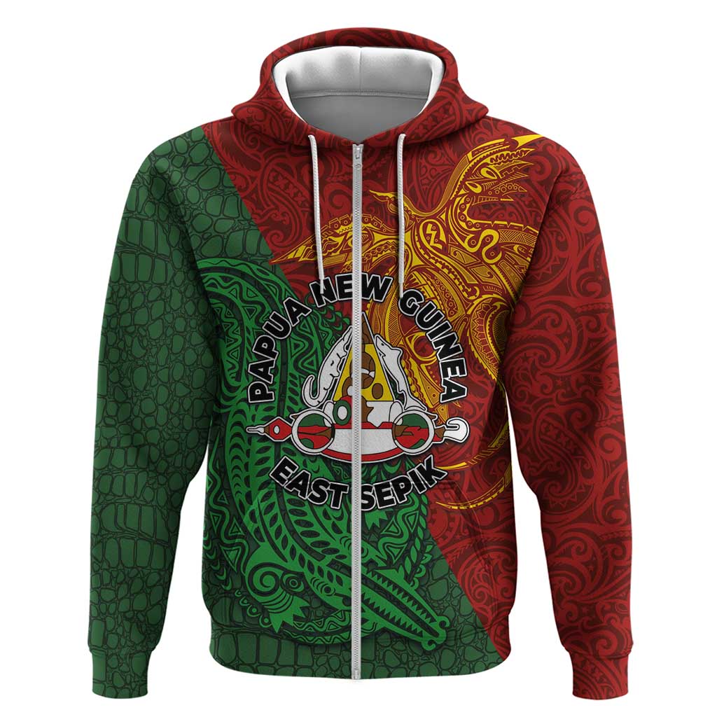 Papua New Guinea East Sepik Province Zip Hoodie Tribal Crocodile Birds of Paradise Melanesian Tattoo LT03 Zip Hoodie Green - Polynesian Pride
