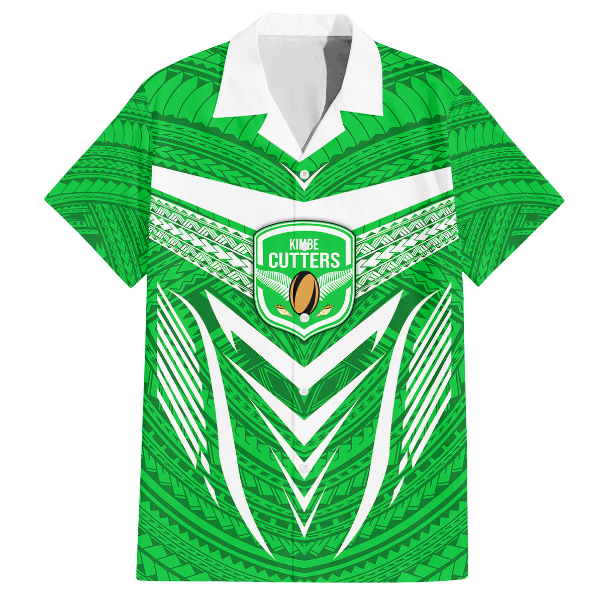 Kimbe Cutters Rugby Family Matching Off Shoulder Short Dress and Hawaiian Shirt Papua New Guinea Polynesian Tattoo Green Version LT03 Dad's Shirt - Short Sleeve Green - Polynesian Pride