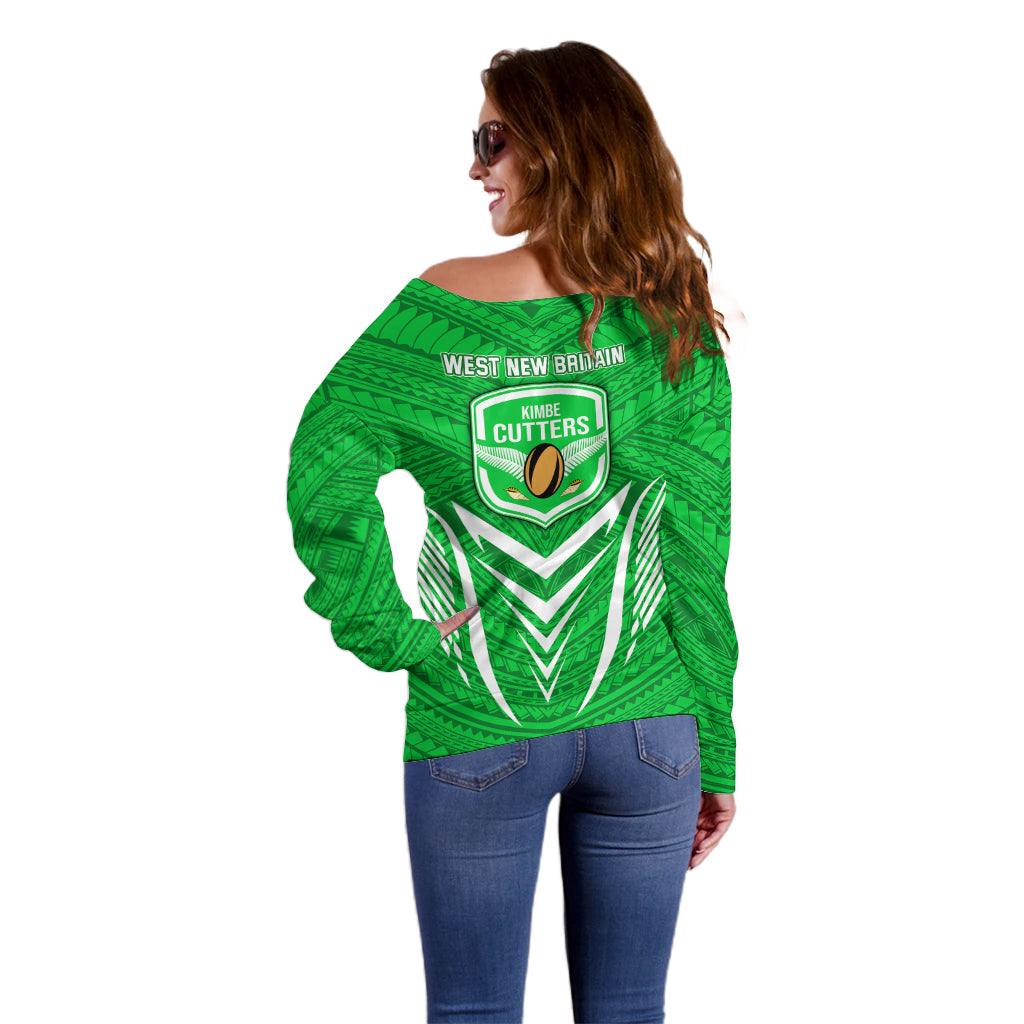 Kimbe Cutters Rugby Off Shoulder Sweater Papua New Guinea Polynesian Tattoo Green Version LT03 - Polynesian Pride