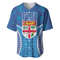 Fiji Day Baseball Jersey Fijian Masi Tribal Hibiscus Tattoo and Tapa Pattern LT03 Blue - Polynesian Pride