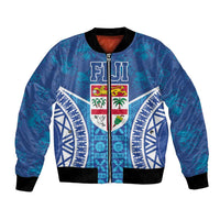 Fiji Day Bomber Jacket Fijian Masi Tribal Hibiscus Tattoo and Tapa Pattern LT03 Unisex Blue - Polynesian Pride