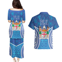 Fiji Day Couples Matching Puletasi and Hawaiian Shirt Fijian Masi Tribal Hibiscus Tattoo and Tapa Pattern LT03 - Polynesian Pride