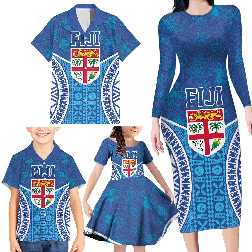 Fiji Day Family Matching Long Sleeve Bodycon Dress and Hawaiian Shirt Fijian Masi Tribal Hibiscus Tattoo and Tapa Pattern LT03 - Polynesian Pride