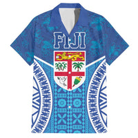 Fiji Day Family Matching Long Sleeve Bodycon Dress and Hawaiian Shirt Fijian Masi Tribal Hibiscus Tattoo and Tapa Pattern LT03 Dad's Shirt - Short Sleeve Blue - Polynesian Pride