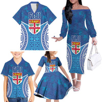 Fiji Day Family Matching Off The Shoulder Long Sleeve Dress and Hawaiian Shirt Fijian Masi Tribal Hibiscus Tattoo and Tapa Pattern LT03 - Polynesian Pride