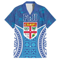 Fiji Day Family Matching Off Shoulder Short Dress and Hawaiian Shirt Fijian Masi Tribal Hibiscus Tattoo and Tapa Pattern LT03 Dad's Shirt - Short Sleeve Blue - Polynesian Pride