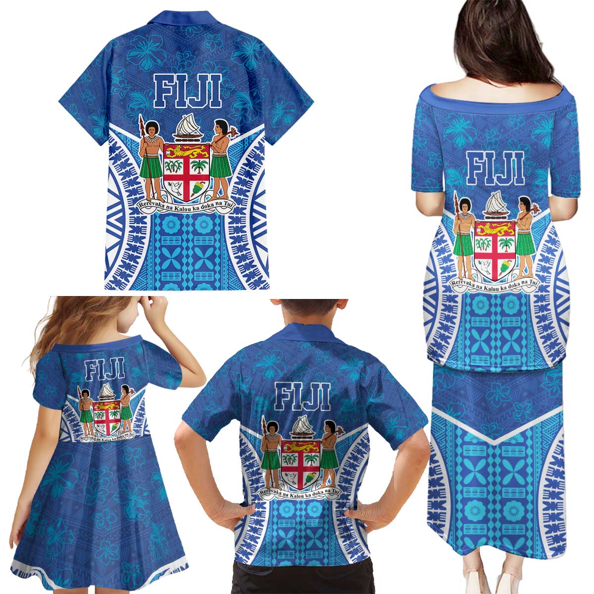 Fiji Day Family Matching Puletasi and Hawaiian Shirt Fijian Masi Tribal Hibiscus Tattoo and Tapa Pattern LT03 - Polynesian Pride