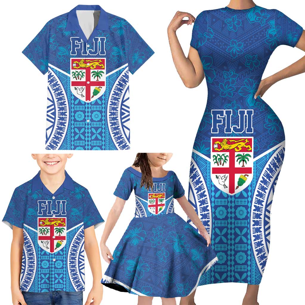 Fiji Day Family Matching Short Sleeve Bodycon Dress and Hawaiian Shirt Fijian Masi Tribal Hibiscus Tattoo and Tapa Pattern LT03 - Polynesian Pride