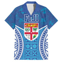 Fiji Day Family Matching Short Sleeve Bodycon Dress and Hawaiian Shirt Fijian Masi Tribal Hibiscus Tattoo and Tapa Pattern LT03 Dad's Shirt - Short Sleeve Blue - Polynesian Pride