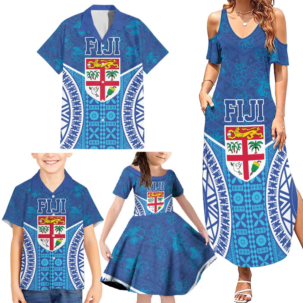Fiji Day Family Matching Summer Maxi Dress and Hawaiian Shirt Fijian Masi Tribal Hibiscus Tattoo and Tapa Pattern LT03 - Polynesian Pride