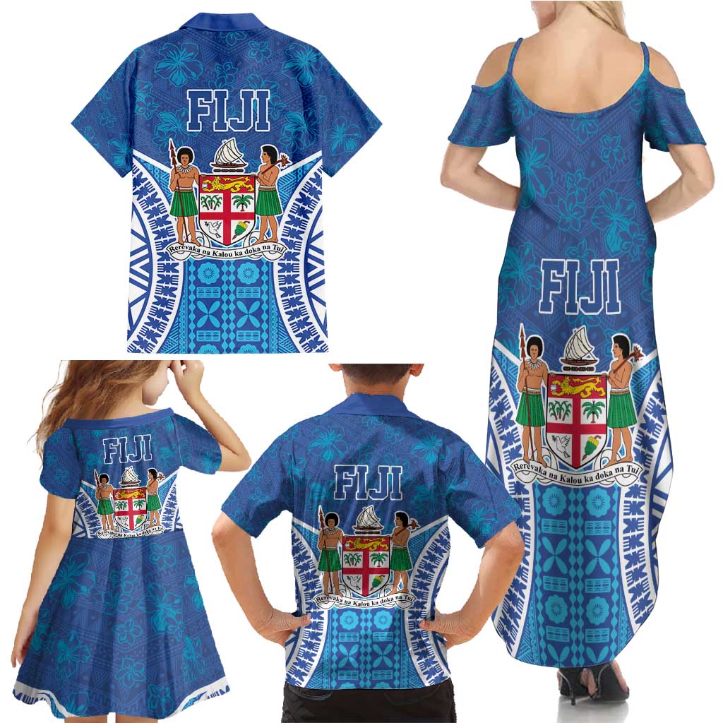 Fiji Day Family Matching Summer Maxi Dress and Hawaiian Shirt Fijian Masi Tribal Hibiscus Tattoo and Tapa Pattern LT03 - Polynesian Pride