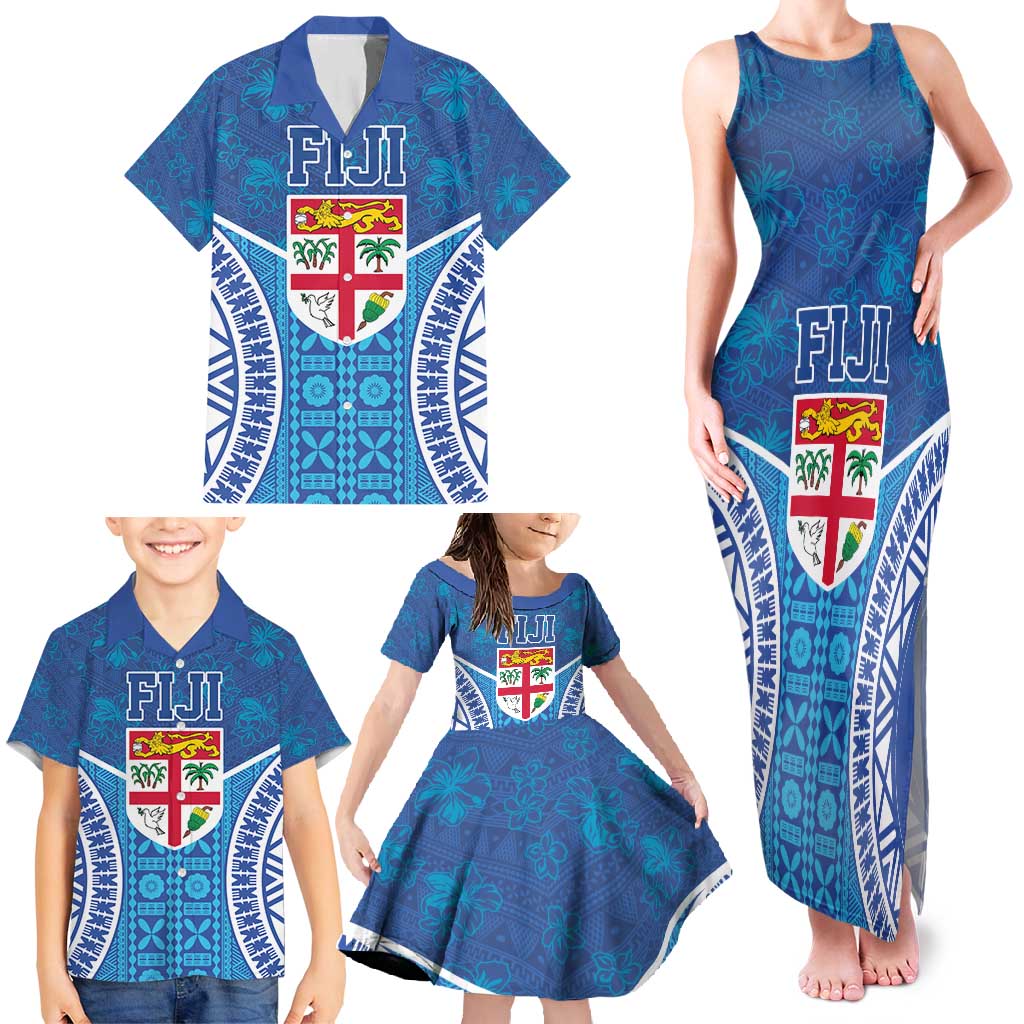 Fiji Day Family Matching Tank Maxi Dress and Hawaiian Shirt Fijian Masi Tribal Hibiscus Tattoo and Tapa Pattern LT03 - Polynesian Pride