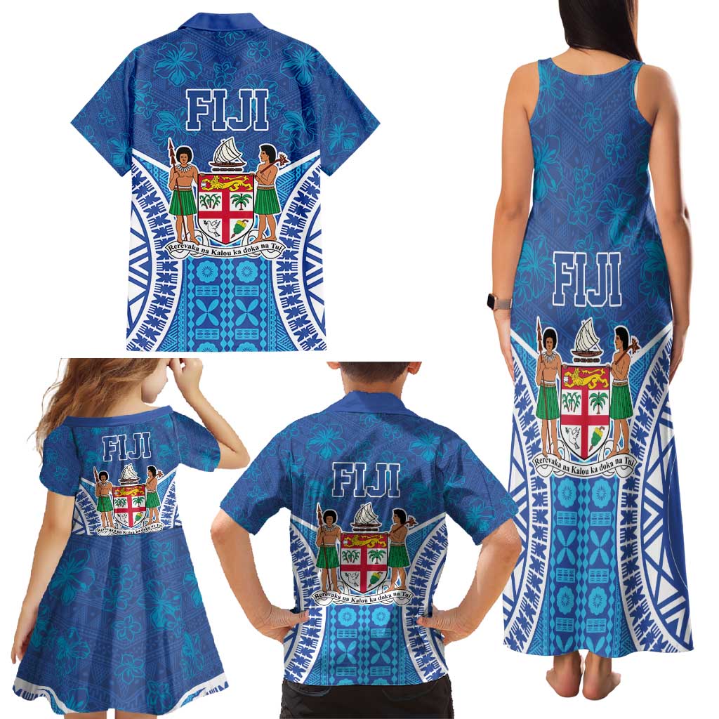 Fiji Day Family Matching Tank Maxi Dress and Hawaiian Shirt Fijian Masi Tribal Hibiscus Tattoo and Tapa Pattern LT03 - Polynesian Pride