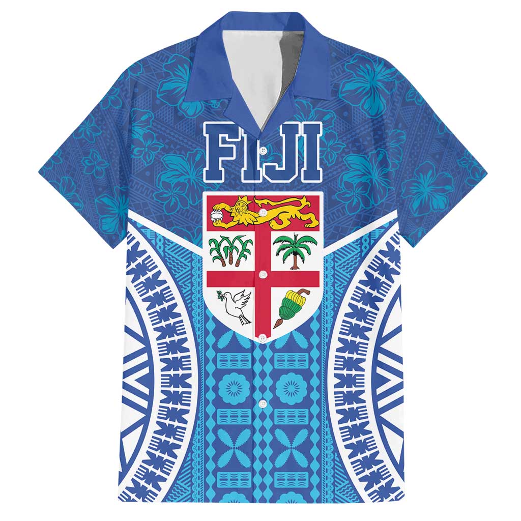 Fiji Day Hawaiian Shirt Fijian Masi Tribal Hibiscus Tattoo and Tapa Pattern LT03 Blue - Polynesian Pride