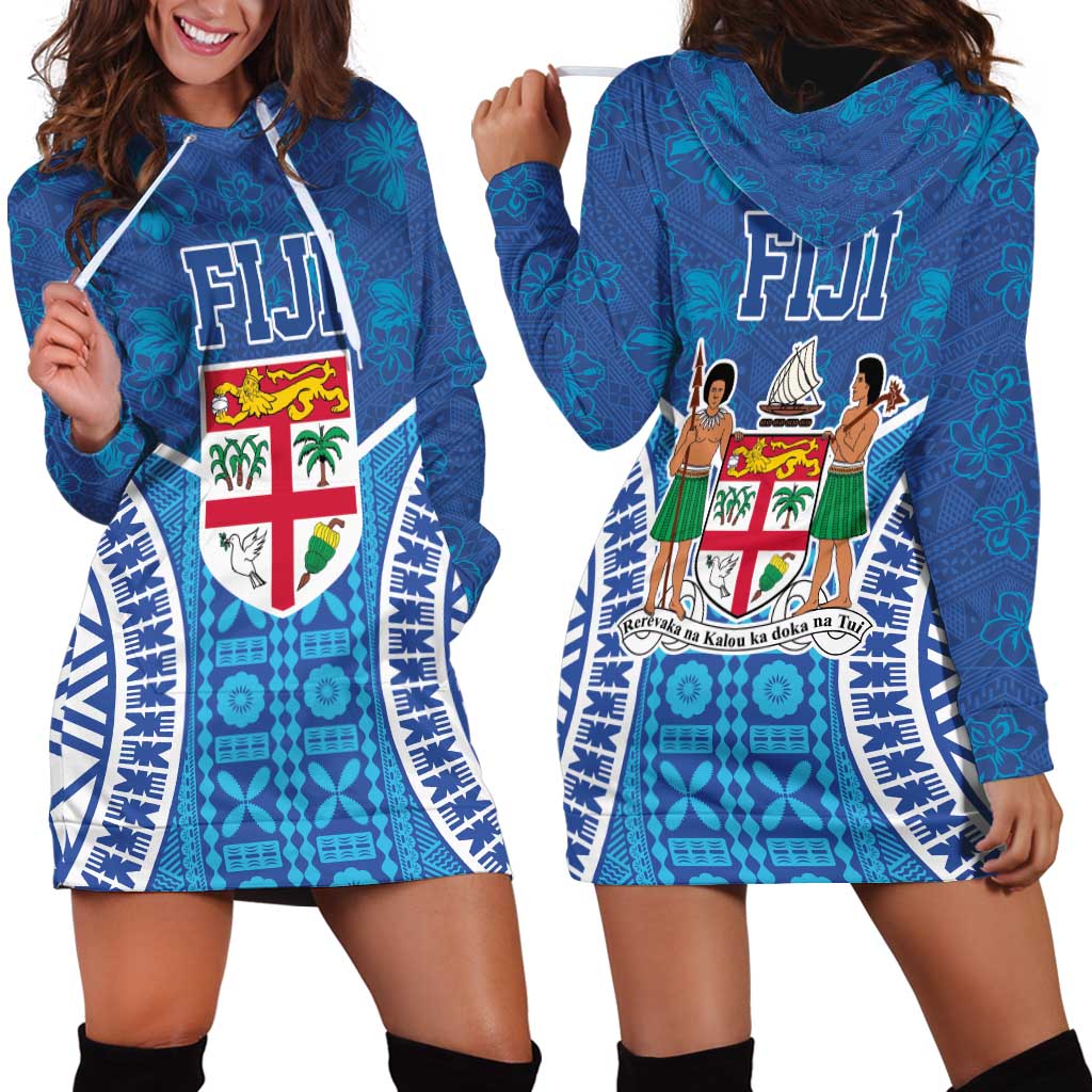 Fiji Day Hoodie Dress Fijian Masi Tribal Hibiscus Tattoo and Tapa Pattern LT03 - Polynesian Pride
