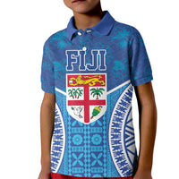 Fiji Day Kid Polo Shirt Fijian Masi Tribal Hibiscus Tattoo and Tapa Pattern LT03 Kid Blue - Polynesian Pride