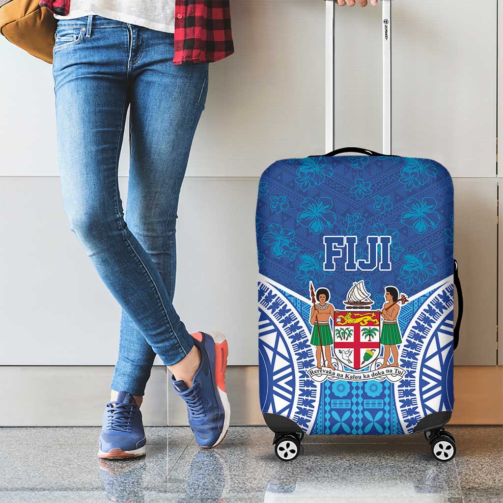 Fiji Day Luggage Cover Fijian Masi Tribal Hibiscus Tattoo and Tapa Pattern LT03 - Polynesian Pride
