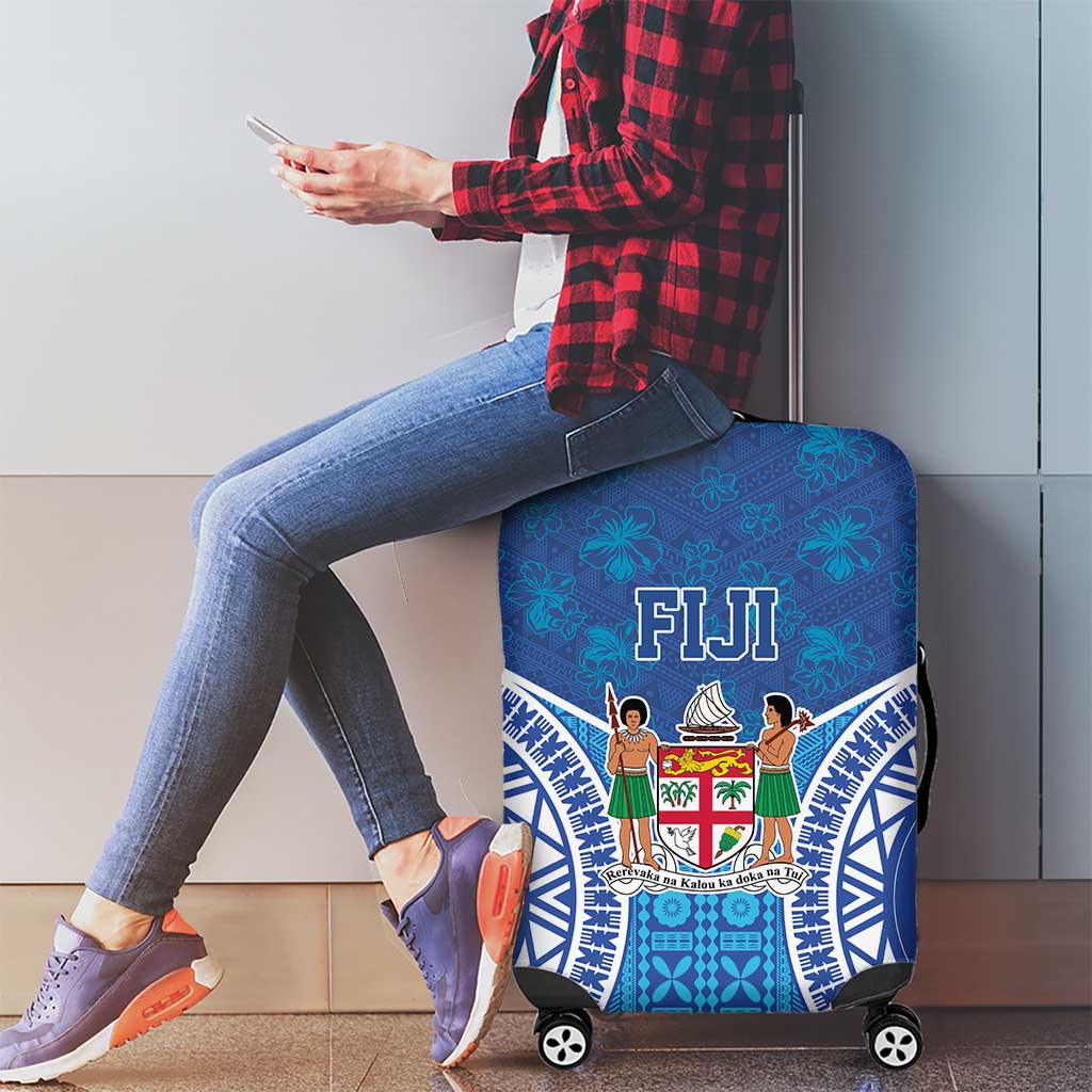 Fiji Day Luggage Cover Fijian Masi Tribal Hibiscus Tattoo and Tapa Pattern LT03 - Polynesian Pride