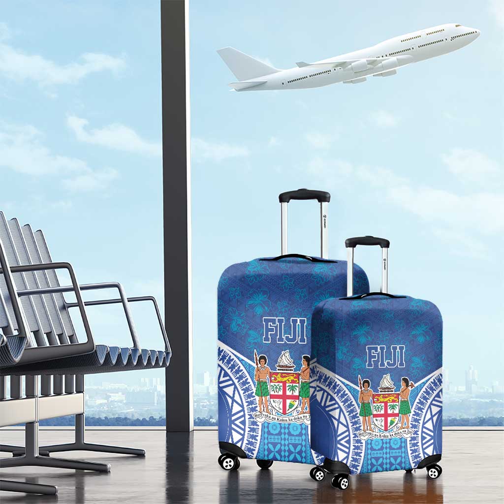 Fiji Day Luggage Cover Fijian Masi Tribal Hibiscus Tattoo and Tapa Pattern LT03 - Polynesian Pride