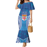 Fiji Day Mermaid Dress Fijian Masi Tribal Hibiscus Tattoo and Tapa Pattern LT03 Women Blue - Polynesian Pride