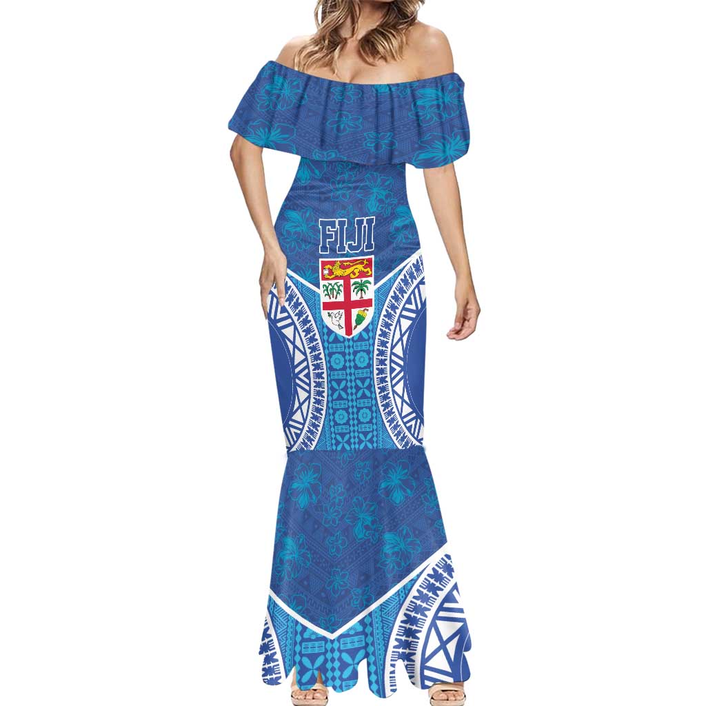 Fiji Day Mermaid Dress Fijian Masi Tribal Hibiscus Tattoo and Tapa Pattern LT03 - Polynesian Pride