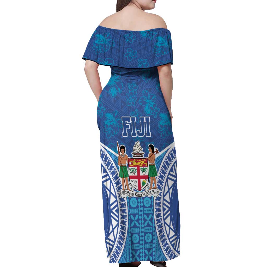 Fiji Day Off Shoulder Maxi Dress Fijian Masi Tribal Hibiscus Tattoo and Tapa Pattern LT03 - Polynesian Pride