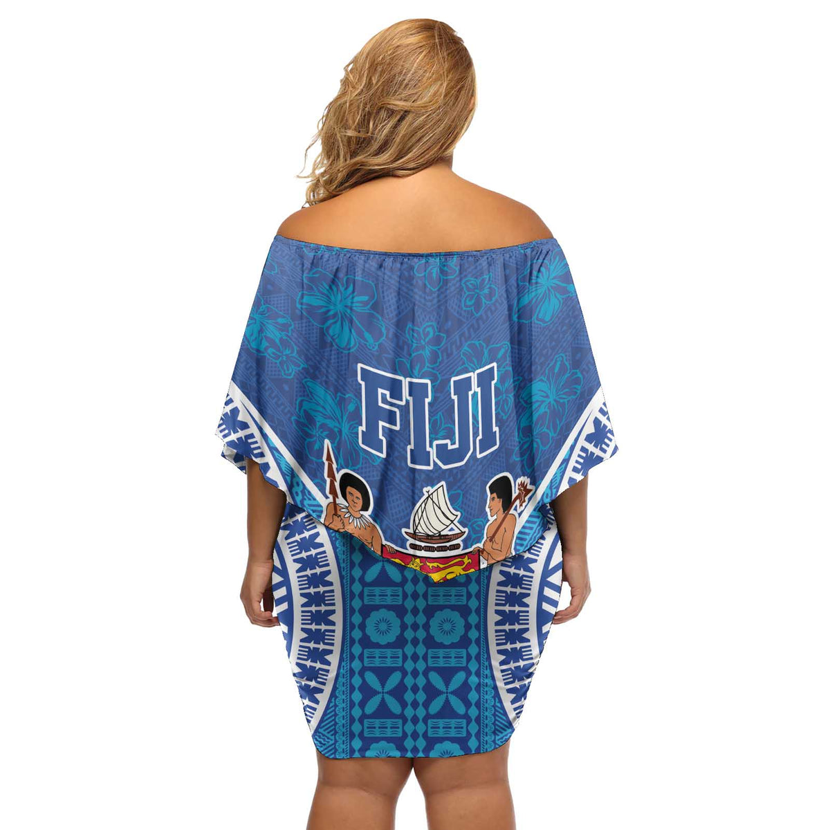 Fiji Day Off Shoulder Short Dress Fijian Masi Tribal Hibiscus Tattoo and Tapa Pattern LT03 - Polynesian Pride