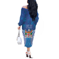 Fiji Day Off The Shoulder Long Sleeve Dress Fijian Masi Tribal Hibiscus Tattoo and Tapa Pattern LT03 - Polynesian Pride