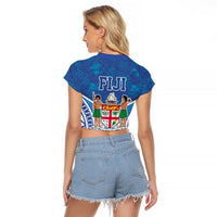Fiji Day Raglan Cropped T Shirt Fijian Masi Tribal Hibiscus Tattoo and Tapa Pattern LT03 - Polynesian Pride