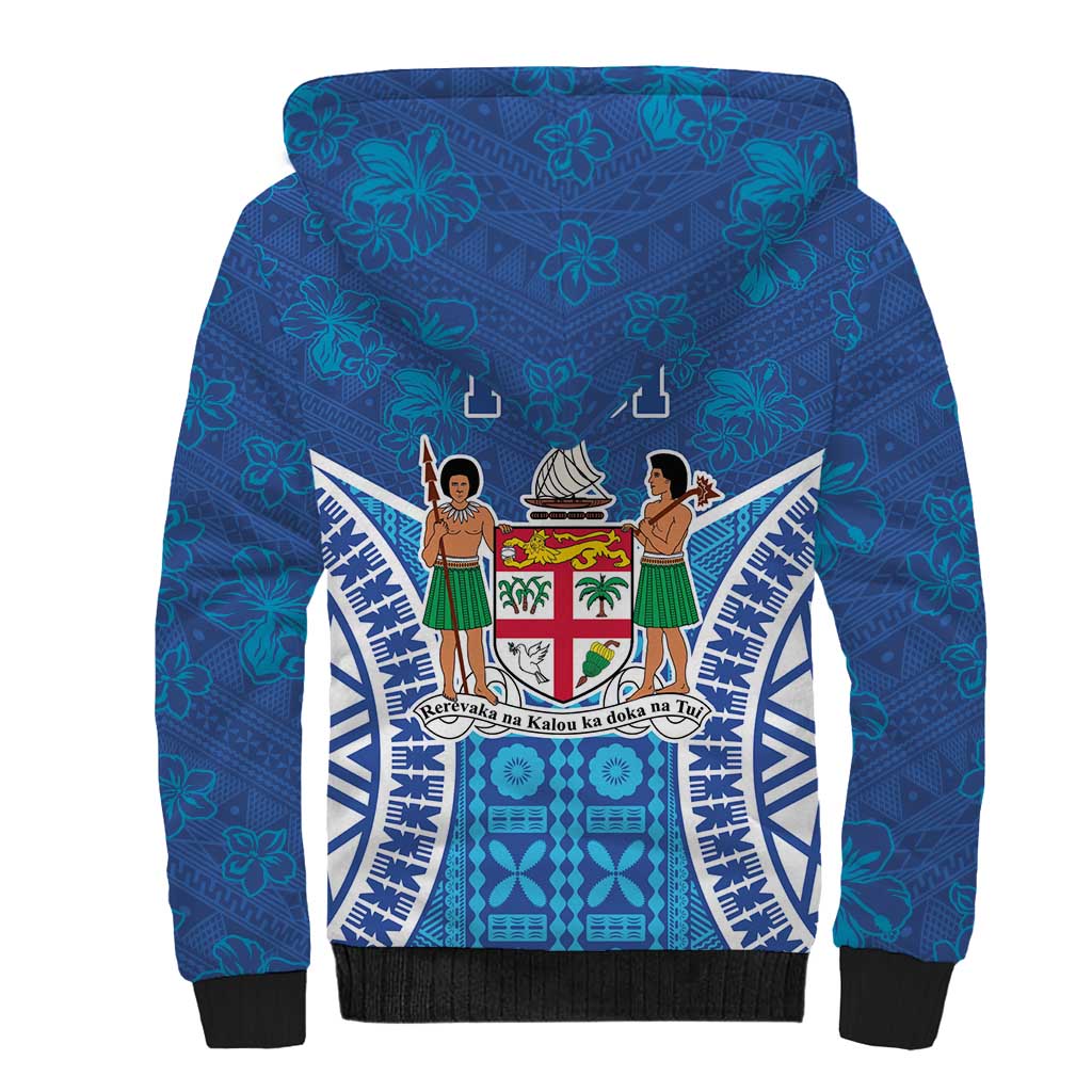 Fiji Day Sherpa Hoodie Fijian Masi Tribal Hibiscus Tattoo and Tapa Pattern LT03 - Polynesian Pride