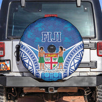 Fiji Day Spare Tire Cover Fijian Masi Tribal Hibiscus Tattoo and Tapa Pattern LT03 Blue - Polynesian Pride
