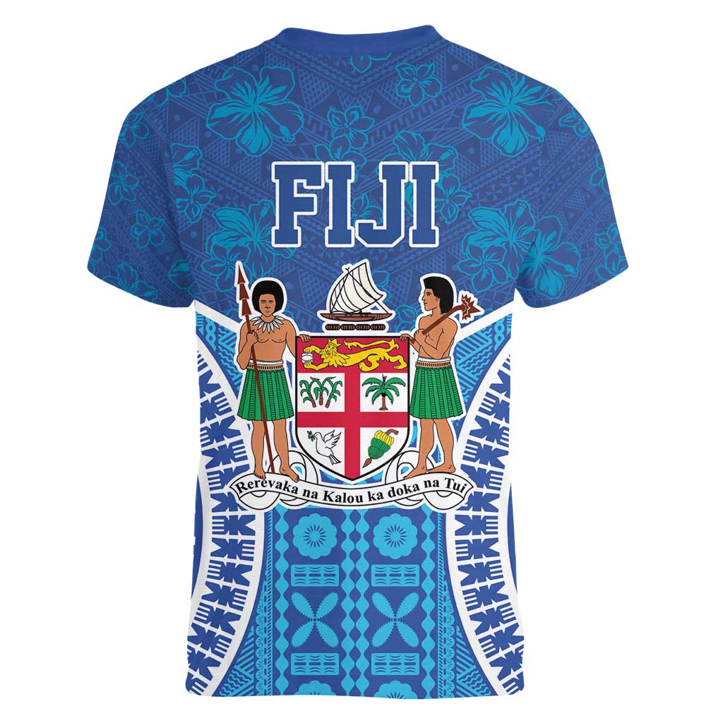 Fiji Day Women V-Neck T-Shirt Fijian Masi Tribal Hibiscus Tattoo and Tapa Pattern LT03 - Polynesian Pride