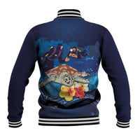 Polynesian Scuba Diving Baseball Jacket Honu with Hibiscus and Plumeria Flower and Tapa Tribal Pattern LT03 - Polynesian Pride