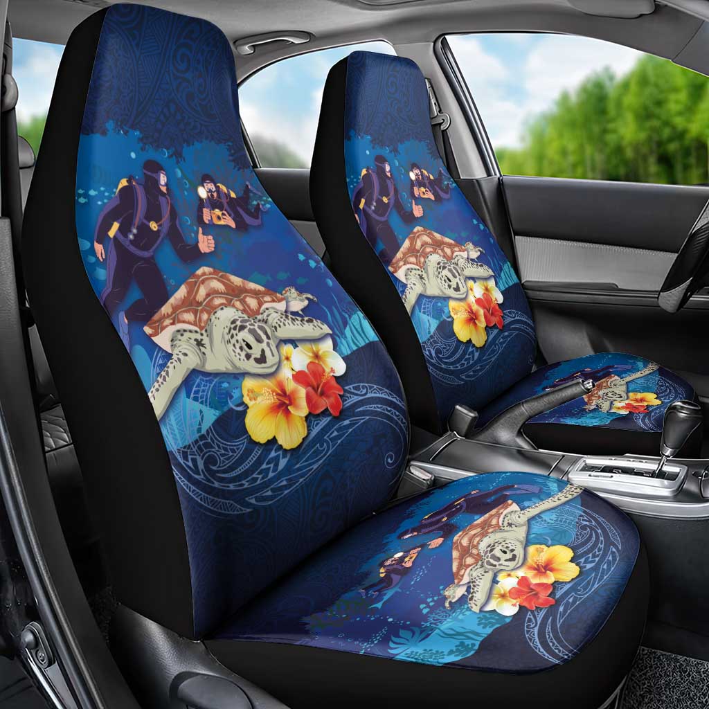 Polynesian Scuba Diving Car Seat Cover Honu with Hibiscus and Plumeria Flower and Tapa Tribal Pattern LT03 - Polynesian Pride