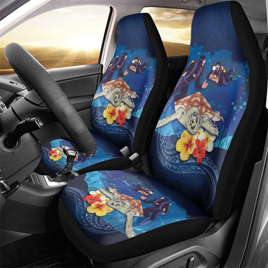 Polynesian Scuba Diving Car Seat Cover Honu with Hibiscus and Plumeria Flower and Tapa Tribal Pattern LT03 - Polynesian Pride