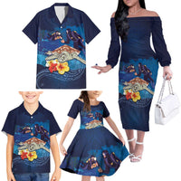 Polynesian Scuba Diving Family Matching Off The Shoulder Long Sleeve Dress and Hawaiian Shirt Honu with Hibiscus and Plumeria Flower and Tapa Tribal Pattern LT03 - Polynesian Pride
