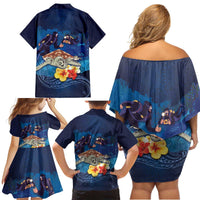 Polynesian Scuba Diving Family Matching Off Shoulder Short Dress and Hawaiian Shirt Honu with Hibiscus and Plumeria Flower and Tapa Tribal Pattern LT03 - Polynesian Pride