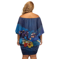 Polynesian Scuba Diving Family Matching Off Shoulder Short Dress and Hawaiian Shirt Honu with Hibiscus and Plumeria Flower and Tapa Tribal Pattern LT03 - Polynesian Pride