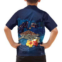 Polynesian Scuba Diving Family Matching Short Sleeve Bodycon Dress and Hawaiian Shirt Honu with Hibiscus and Plumeria Flower and Tapa Tribal Pattern LT03 - Polynesian Pride