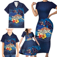 Polynesian Scuba Diving Family Matching Short Sleeve Bodycon Dress and Hawaiian Shirt Honu with Hibiscus and Plumeria Flower and Tapa Tribal Pattern LT03 - Polynesian Pride
