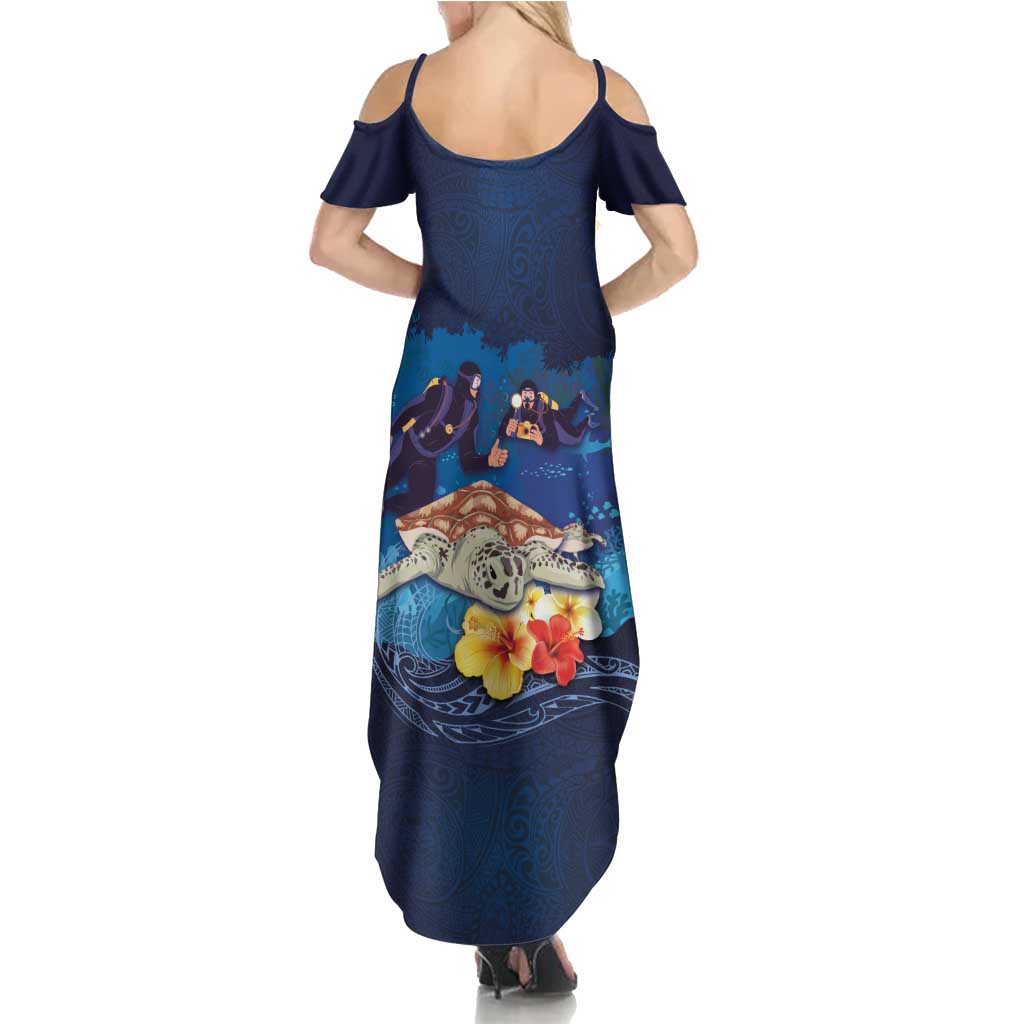 Polynesian Scuba Diving Family Matching Summer Maxi Dress and Hawaiian Shirt Honu with Hibiscus and Plumeria Flower and Tapa Tribal Pattern LT03 - Polynesian Pride
