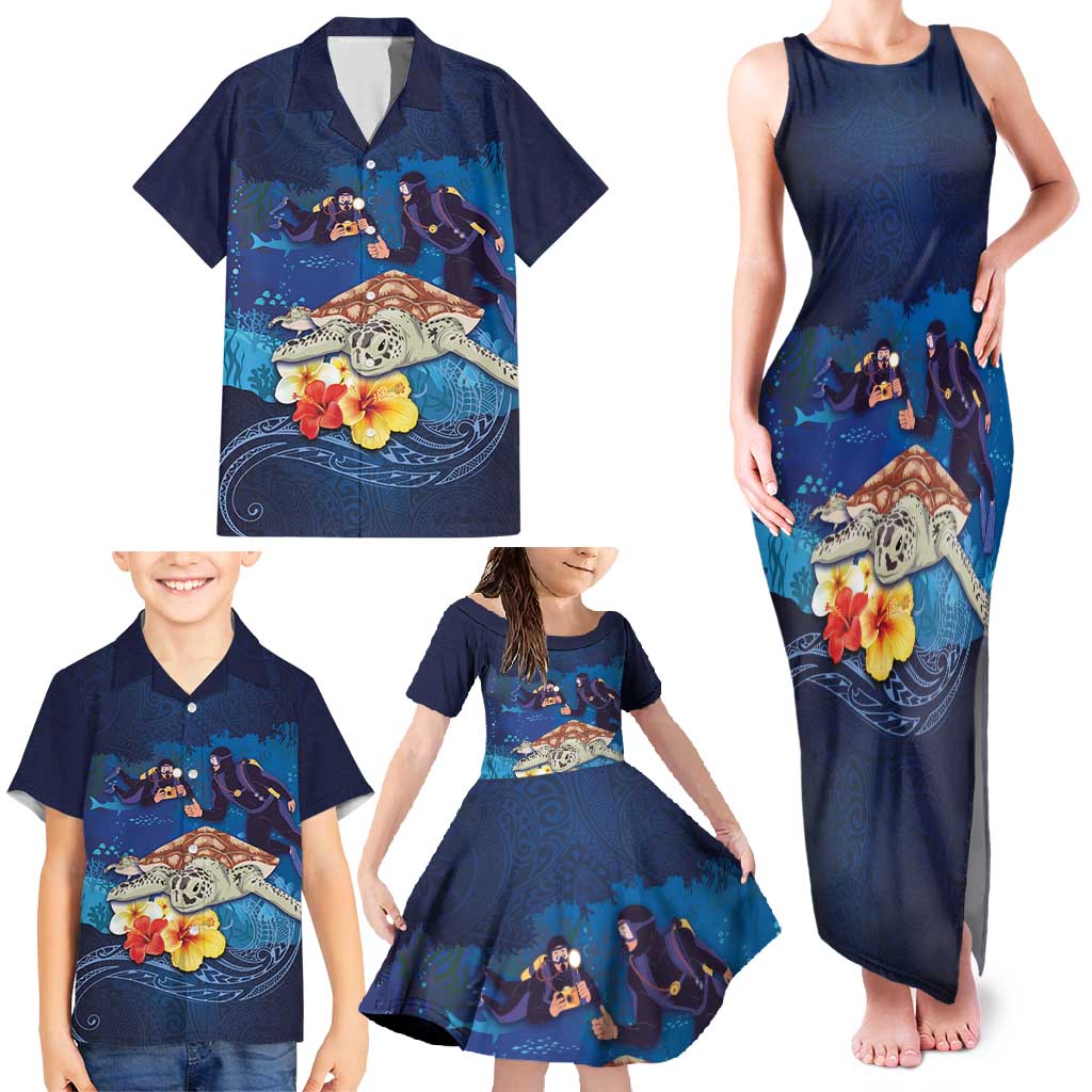 Polynesian Scuba Diving Family Matching Tank Maxi Dress and Hawaiian Shirt Honu with Hibiscus and Plumeria Flower and Tapa Tribal Pattern LT03 - Polynesian Pride