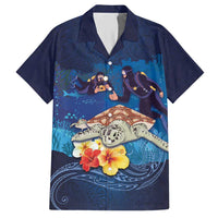 Polynesian Scuba Diving Hawaiian Shirt Honu with Hibiscus and Plumeria Flower and Tapa Tribal Pattern LT03 Blue - Polynesian Pride