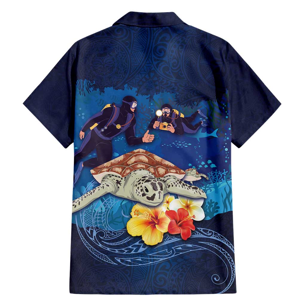 Polynesian Scuba Diving Hawaiian Shirt Honu with Hibiscus and Plumeria Flower and Tapa Tribal Pattern LT03 - Polynesian Pride